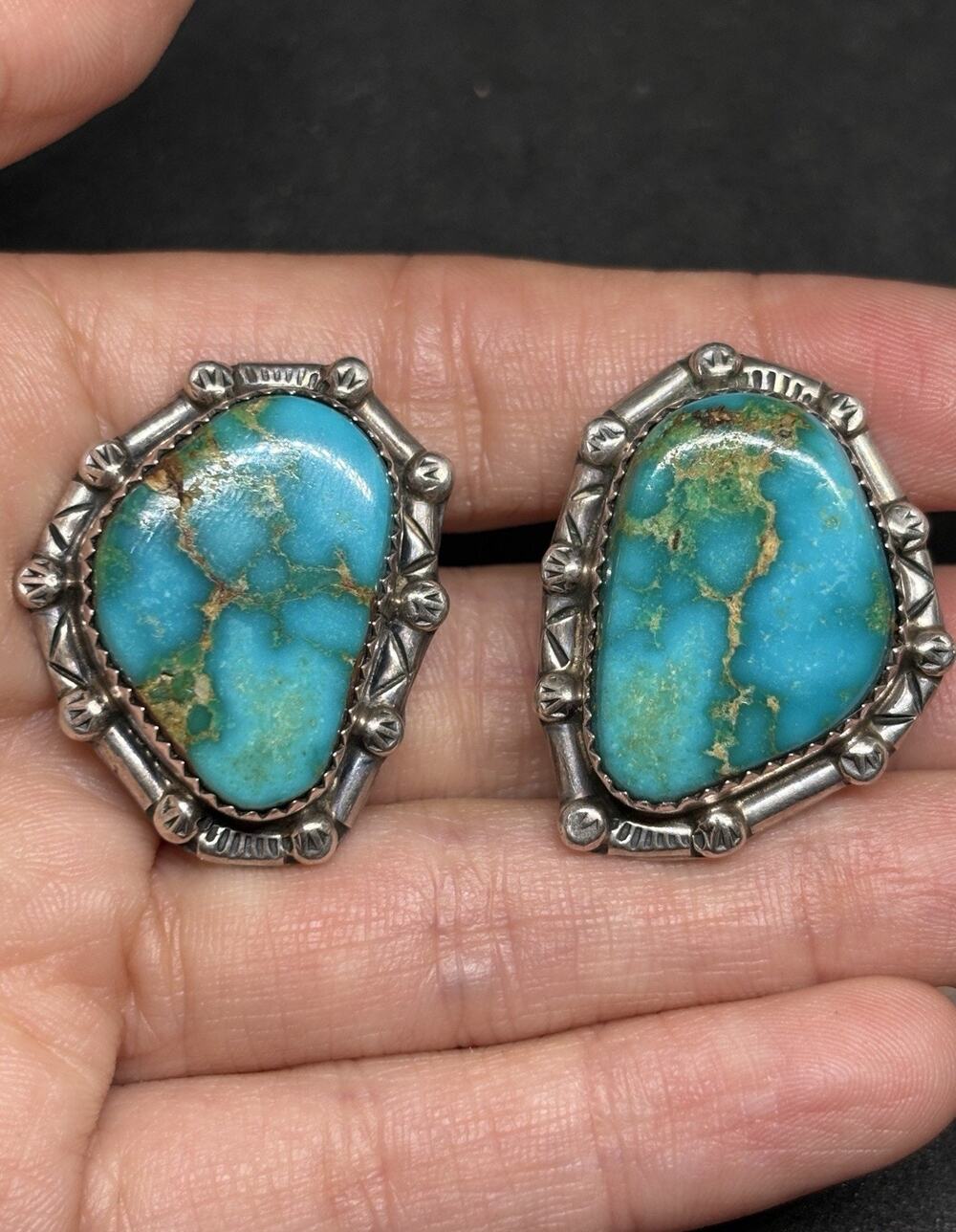 Vtg Patricia Platero Navajo Sterling Silver Turquoise Clip Earrings Native